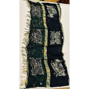 Koko Knot Women’s Sarong Green Fish Fringed Rayon Beach Cover Wrap 16x45 Resort